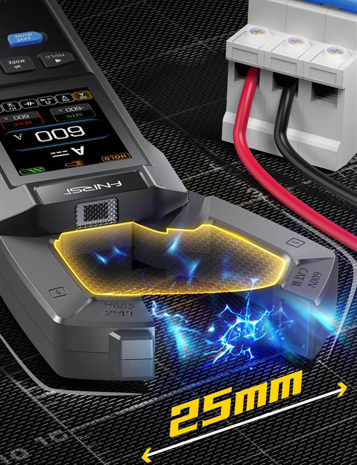 Pinza Amperimétrica Digital 9999 Cuentas TRMS, Multímetro Profesional, Mide Corriente/Voltaje AC/DC, Resistencia, Frecuencia, Capacitancia, Diodos, Continuidad, con Registro de Formas de Onda