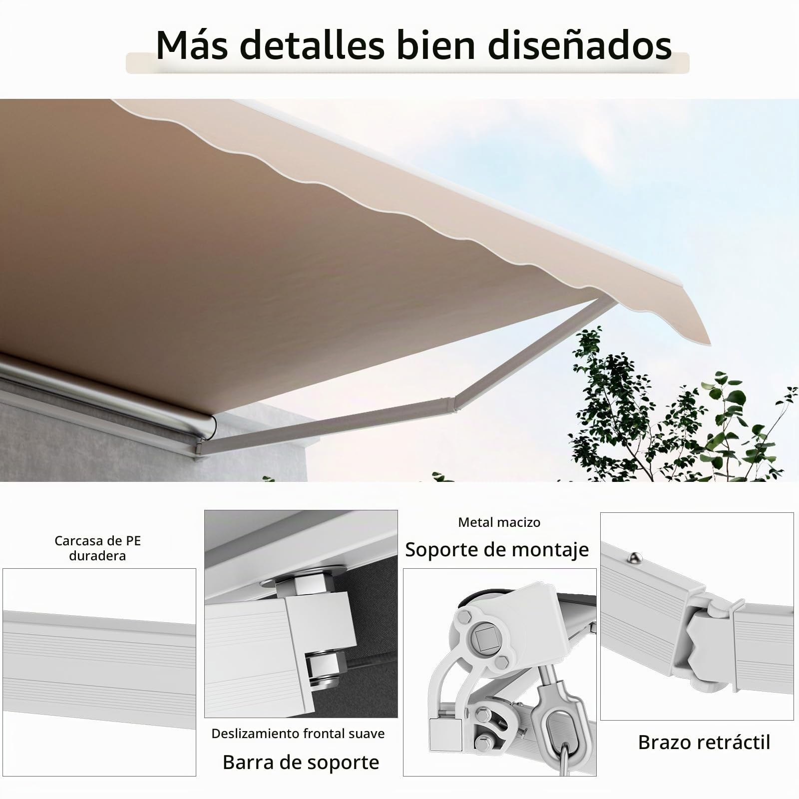 HOMASIS Toldo retráctil con manivela, Toldo de Pinza Regulable en ángulo con protección UV, Toldo con Brazo Plegable articulado para balcón, jardín, Patio y terraza (400x250cm, Beige)