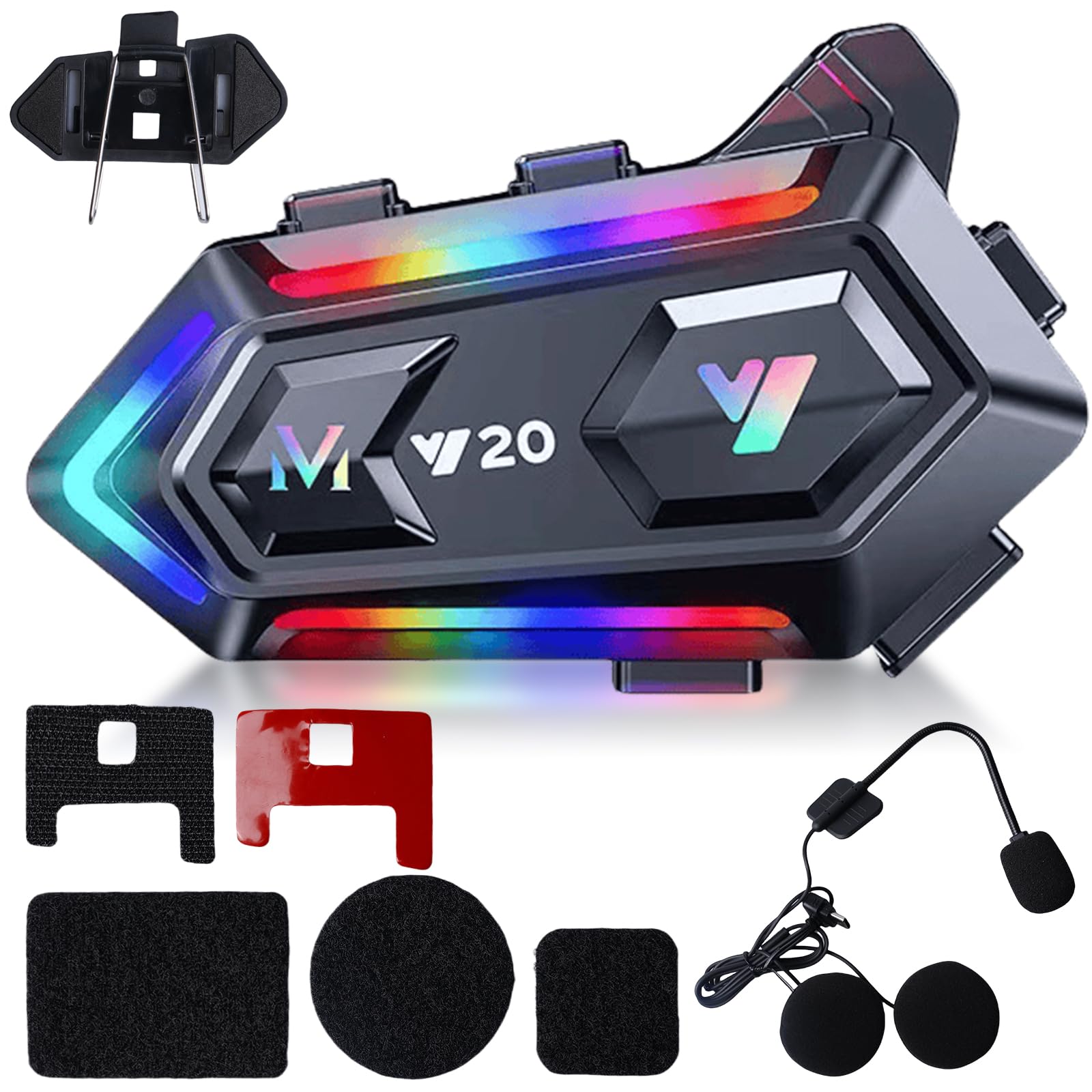 Casco da motociclista Bluetooth Casco Bluetooth Cuffie Bluetooth a doppia riduzione del rumore, RGB/vivavoce/controllo vocale AI/bassi potenti/IPX6 cuffie impermeabili compatibili con tutti i caschi