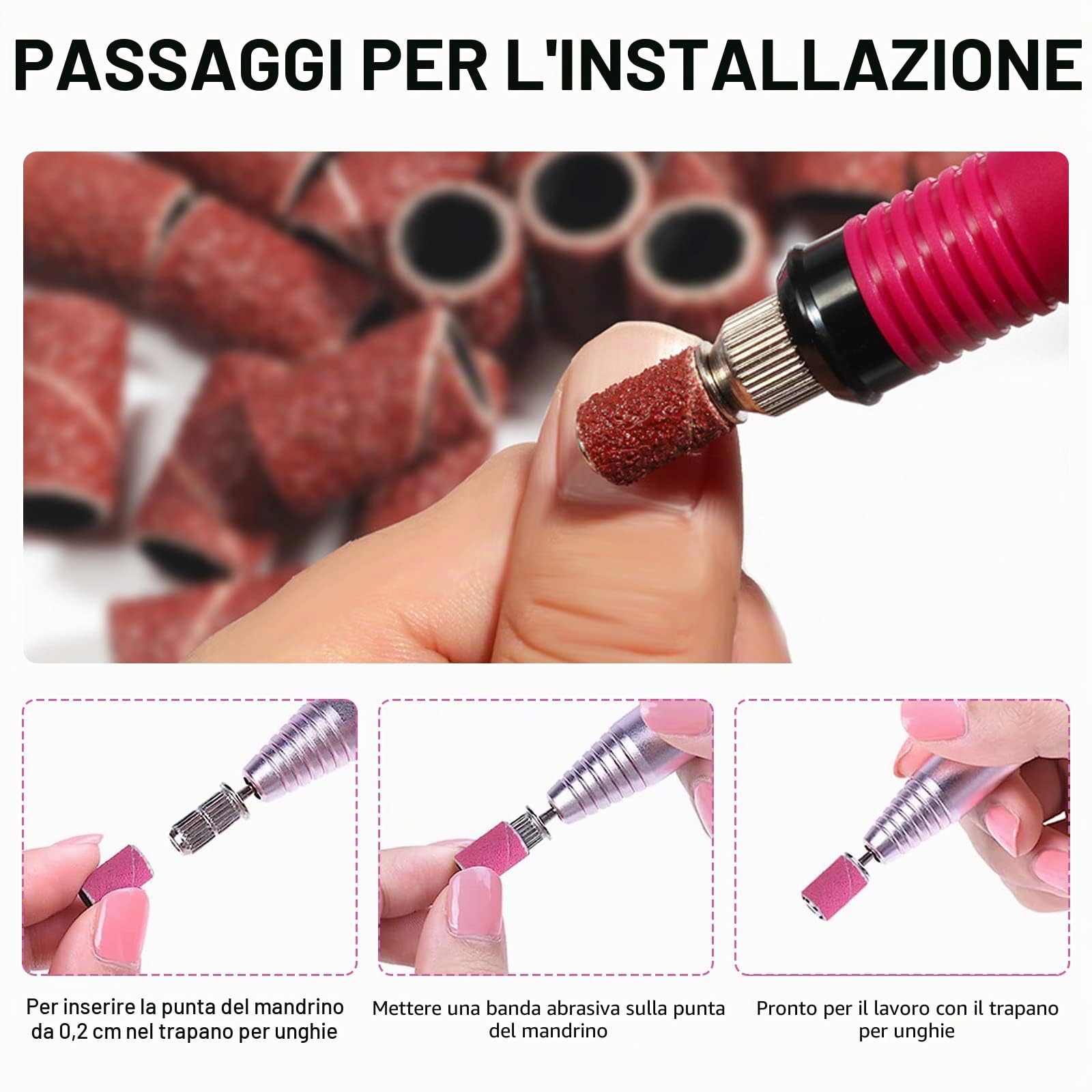 120 Pezzi Nastri Abrasivi Manicure, 80# 120# 180# 240# Levigatura Bande, Bande Abrasive con Punte per Fresa Unghie per Pedicure del Manicure del Trivello del Unghie Macchina
