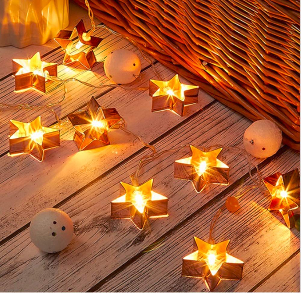 Hulx Warm White Geometric String Lights, 3M 20Led Metal Fairy String Lights Geometric Metal Fairy Lights Battery Operated Fairy Lights (Star)