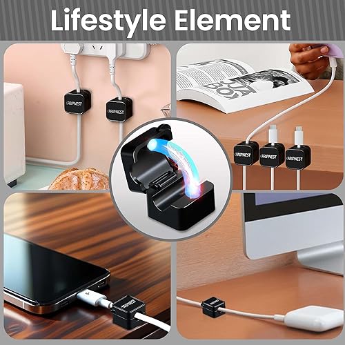 Miniatura 6 de Paquete de 8 soportes magnéticos organizadores de cables, cable de escritorio adhesivo fuerte Costop