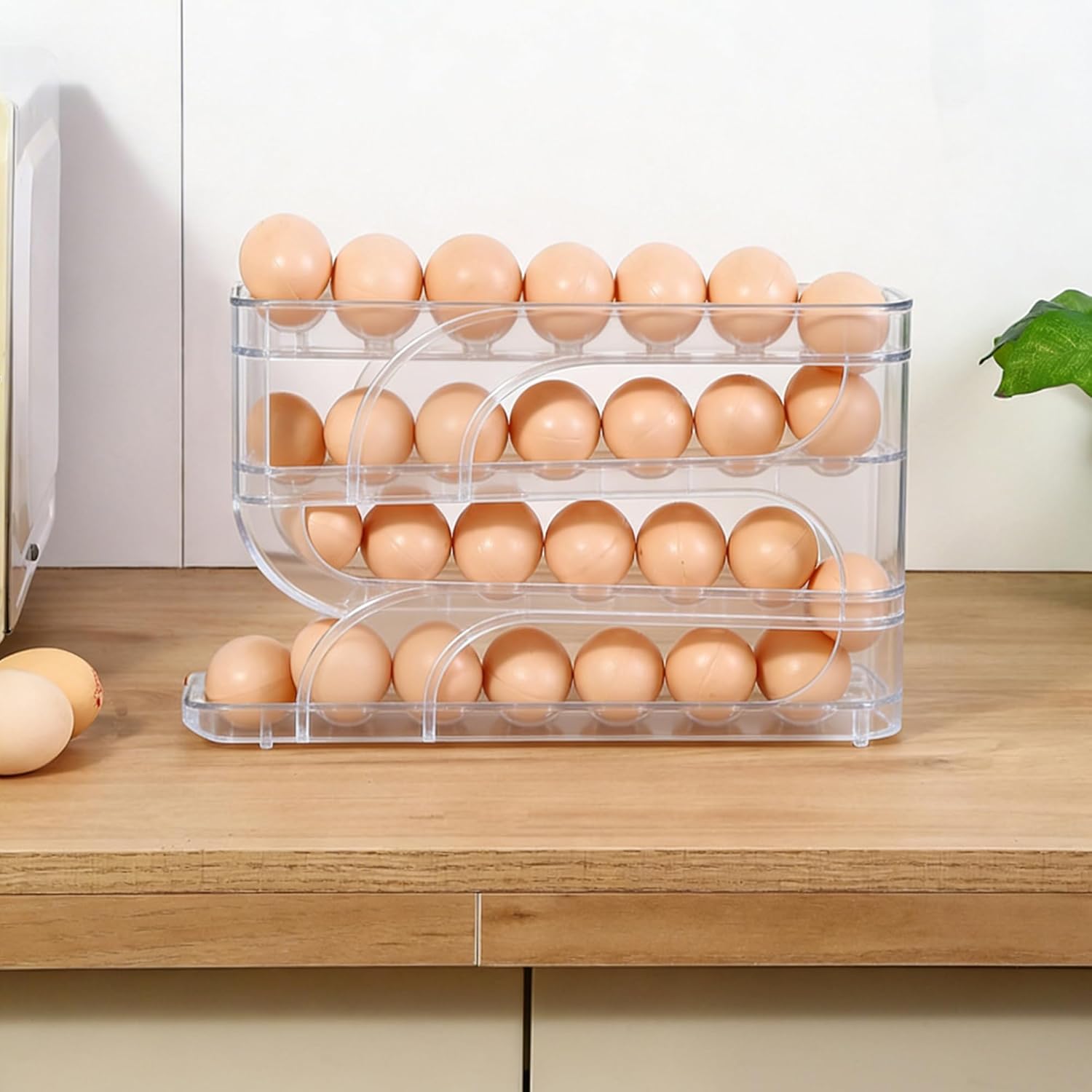 Automatic Rolling Egg Holder for Fridge, 30 Count Large Capacity Egg Organizer for Refrigerator, 4 Tiers Transparent Plastic Egg Storage Container