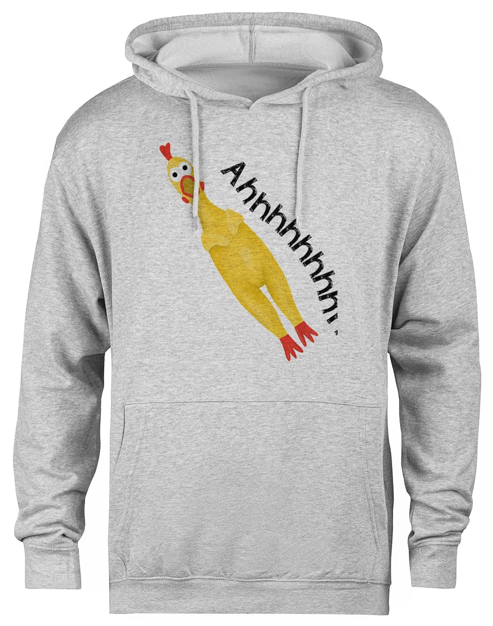 Pull à capuche gris unisexe et drôle avec motif de poulet hurlant en caoutchouc