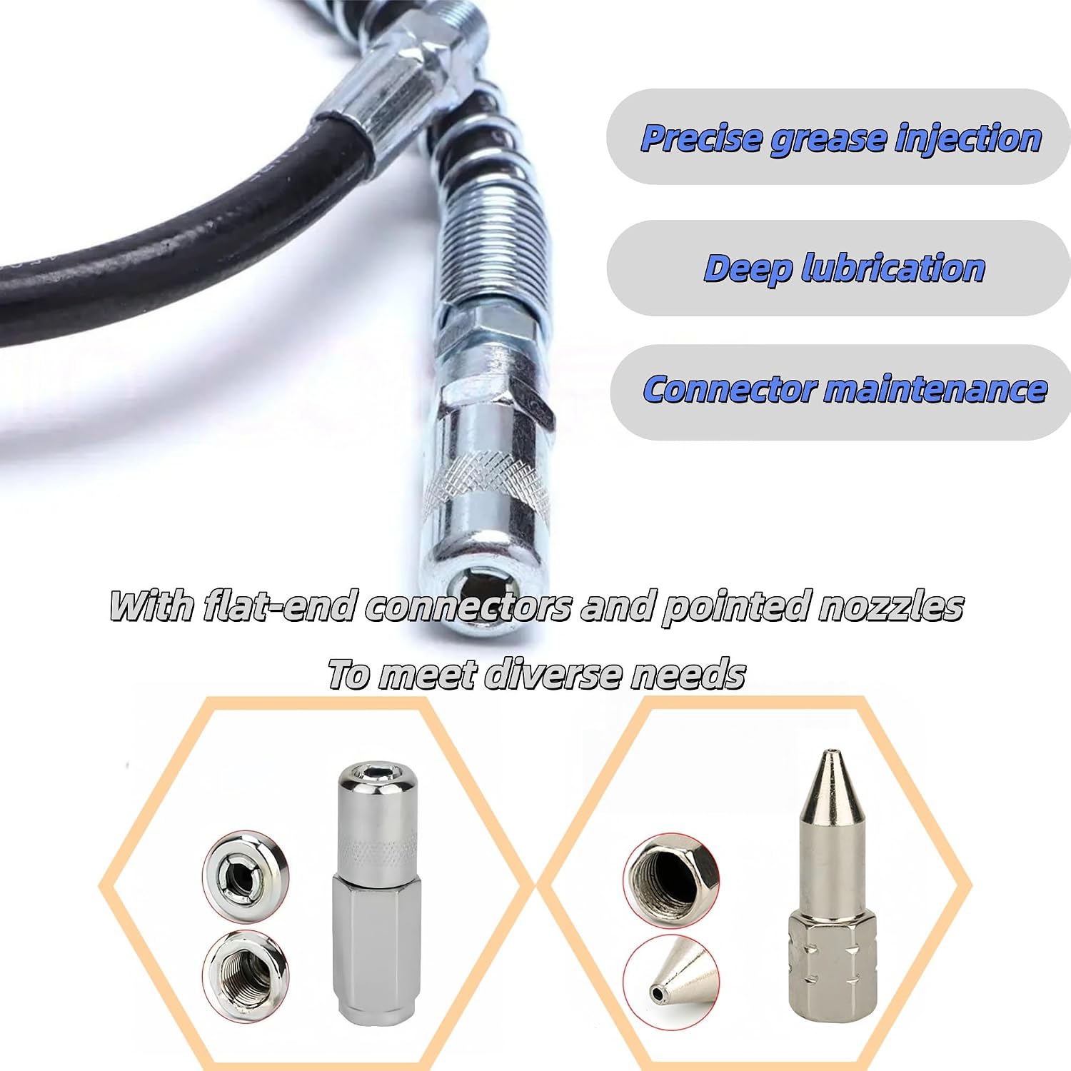 29 Inch Grease Gun Hose Kit Spring Flex Hose with 1/8" NPT Thread Grease Hose Extension Non-Slip Grease Couplers & Sharp Type Nozzle High Pressure Greases Gun Accessories Kit Gytovvvz