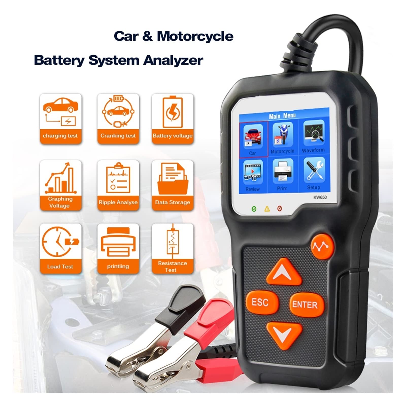 Tester per batterie per auto 650 Tester batteria auto 6V 12V Analizzatore batteria auto da 100 a 2000 Strumento di ricarica ad avviamento rapido for auto con elevata precisione di prova