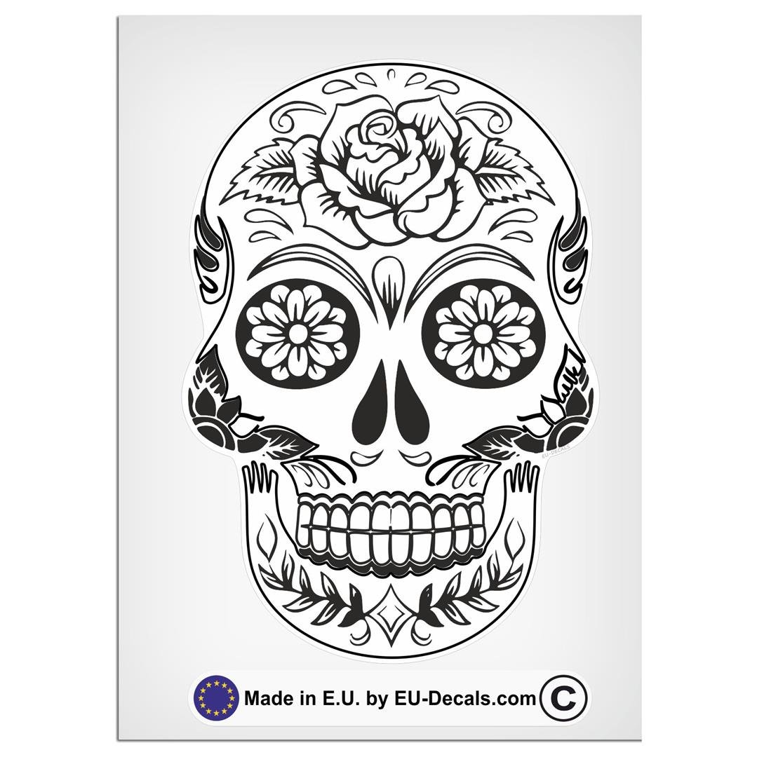 120mm-4.7" Sugar Skull Black and White Laminated Decal Sticker Mexican Spanish Mexico Day of The Dead
