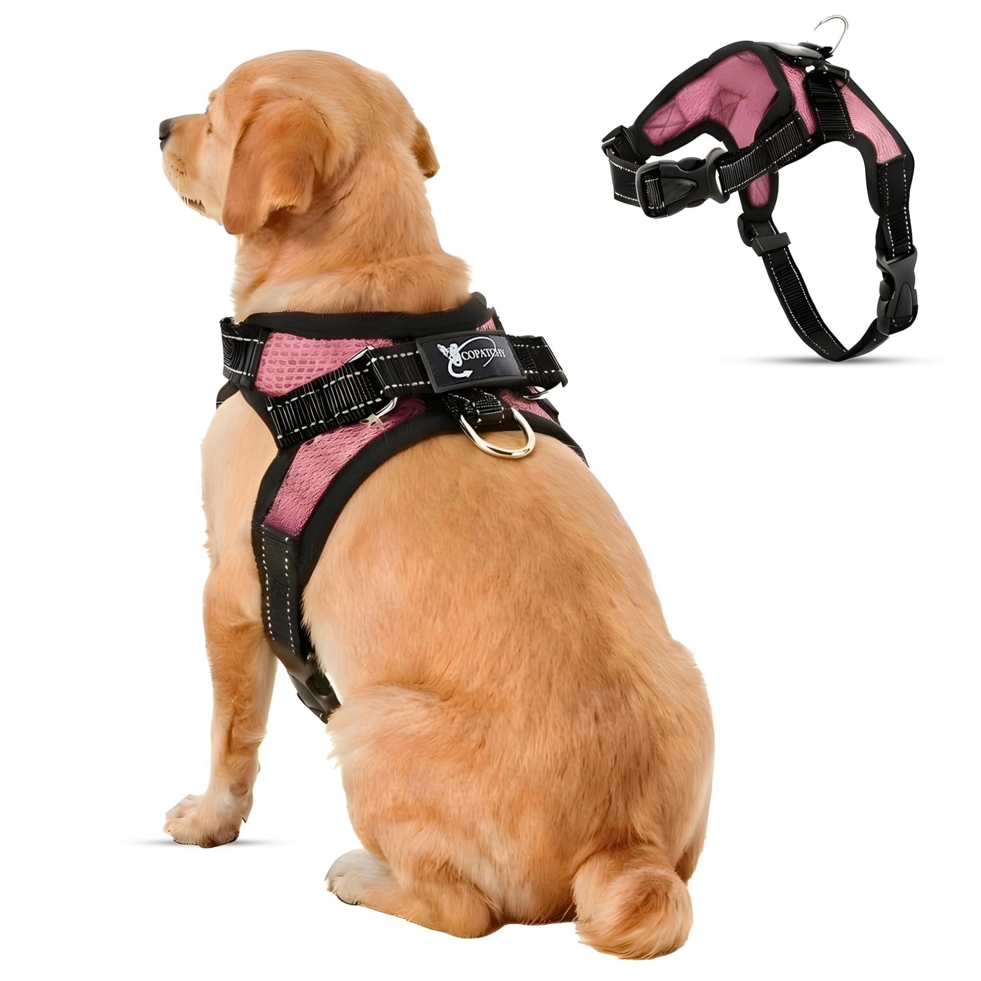 Copatchy No Pull Reflective Adjustable Dog Harness with Handle- Comfortable Soft All Weather Mesh, Easy On Puppy Harness for Small Medium and Large Dogs (Pink) Small