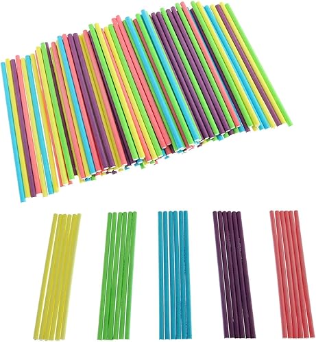 ZYAMY 100 unidades de palillos de paletas de colores de 0.394x0.138 in 4 pulgadas palillos de piruleta 5 colores DIY Bakeware Cake Kitchen Gadgets