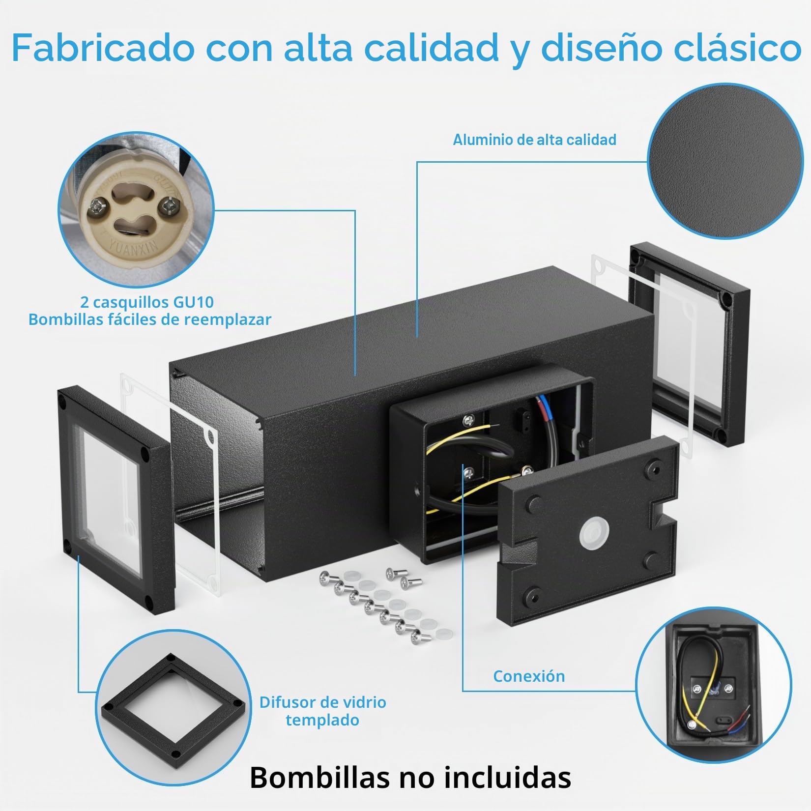 Klighten 2 Piezas Aplique de Exterior Arriba Abajo, Luz Pared Exterior/Interior IP65 Lámpara Pared Aluminio Moderna para Entrada Terraza, Casquillo GU10, 26 x 13 cm, Bombilla no Incluida, Negro