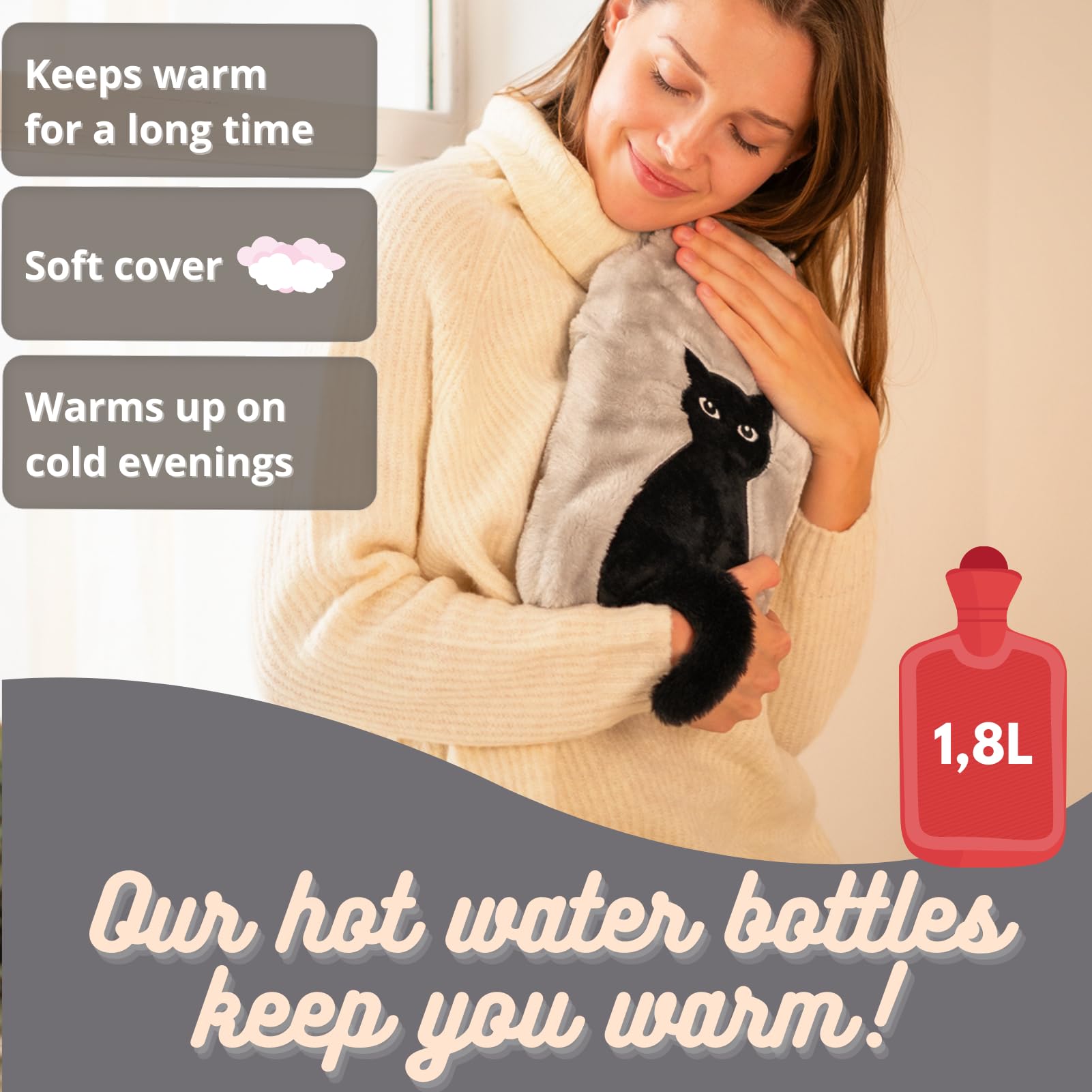 soxo Bouillotte Eau Chaude Cadeau Pour Bebe Peluche Bouillote Anti Colique Enfant Bouillotes Chat Queue
