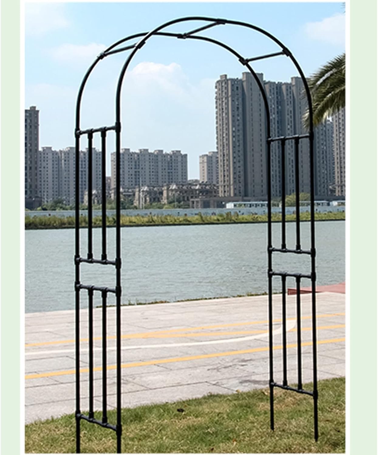 Garden Arbors Large 2.4M Metal Garden Rose Arch Heavy Duty Strong Tubular Outdoor Lawn Patio Arbours for Roses Climbing Plants Support Archway Garden Decoration