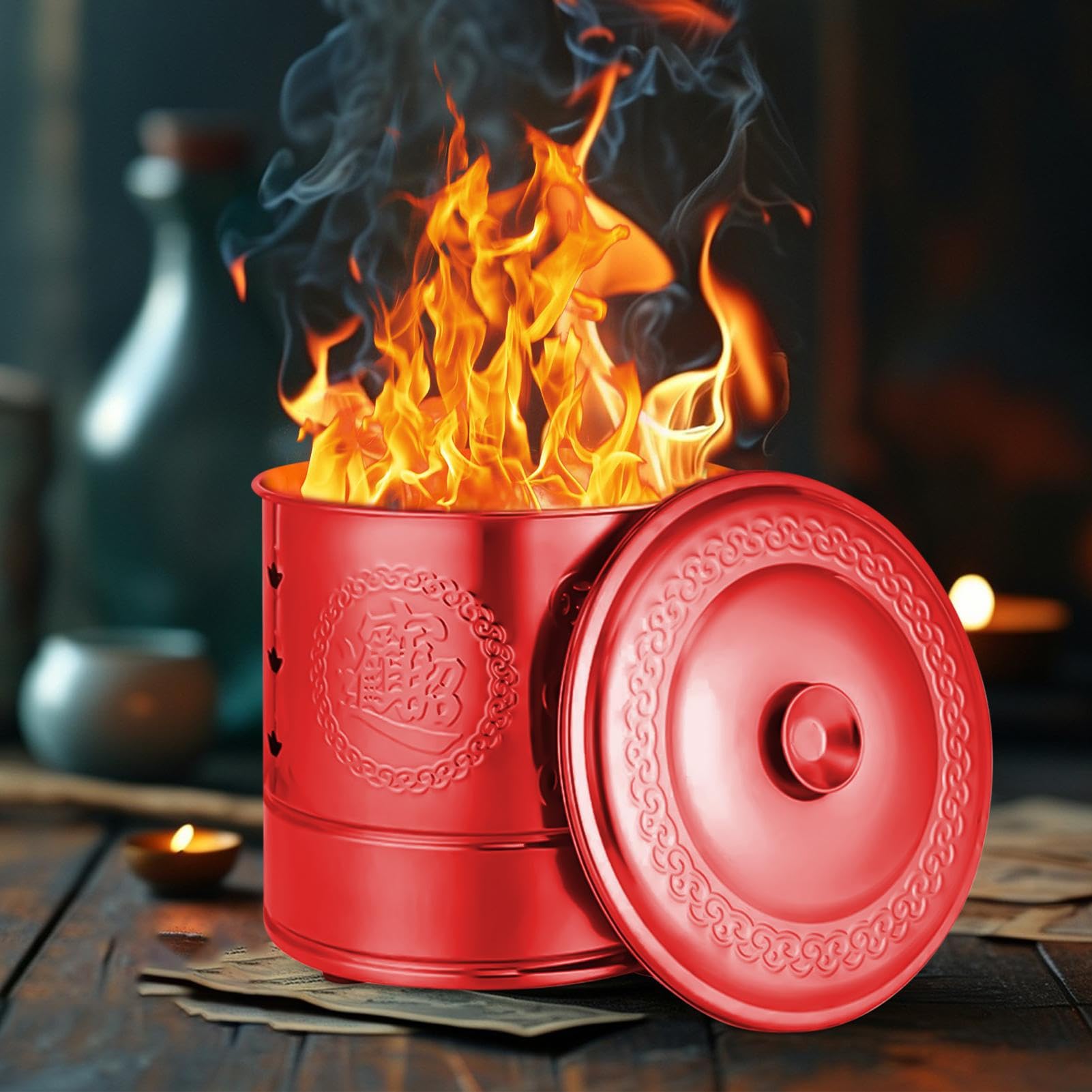 Secchio Inceneritore Carta Inceneritore A Barile Rituale Tradizionale | Secchio Brucia-Carta In Acciaio Per Foglie, Legna, Rifiuti, Offerte Per Antenati, Cerimonie Funebri, Giardino,