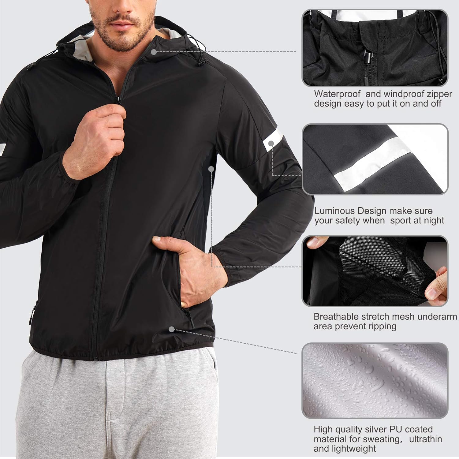 Junlan Sauna Suit for Men Sweat Jacket for Men Sweat Sauna Pants Gym Workout Sweat Suit : Sports & Outdoors