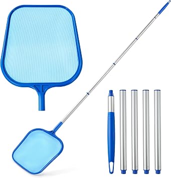 Pool Skimmer - Pool Skimmer Net with 5 Section Adjustable Telescopic Aluminum Pole, 25- 64, Pool Net Skimmer Rake with Ultra Fine Mesh , Pool Leaf Skimmer for Swimming Pools, Spas, Hot Tubs