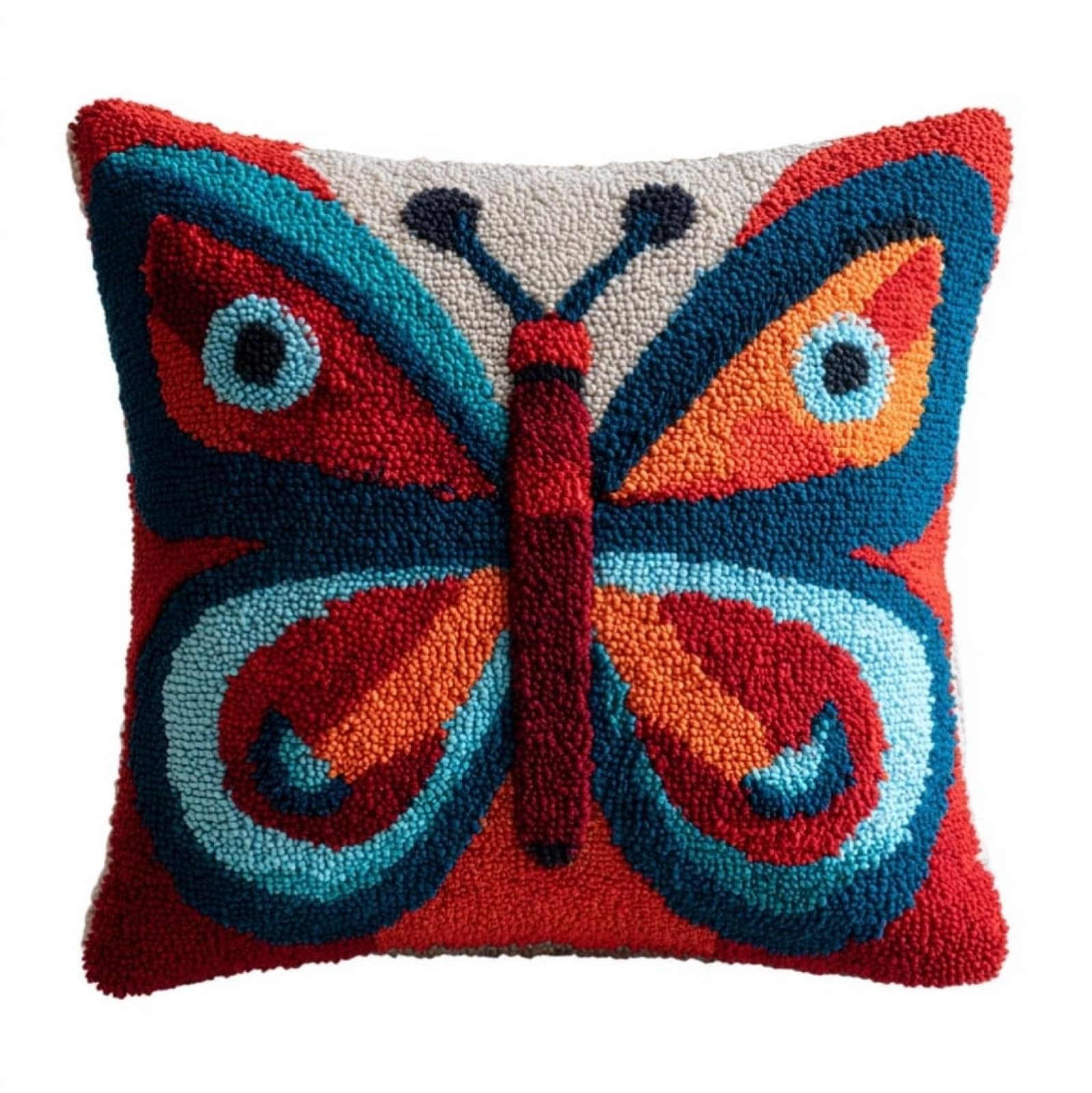 AxiangziK Latch Hook Pillow Kit for Adults,Colorful Butterflies Latch Hook Cushion Kits 17X17Inch,DIY Needlework Pillow Cover Sofa Cushion Rug Making