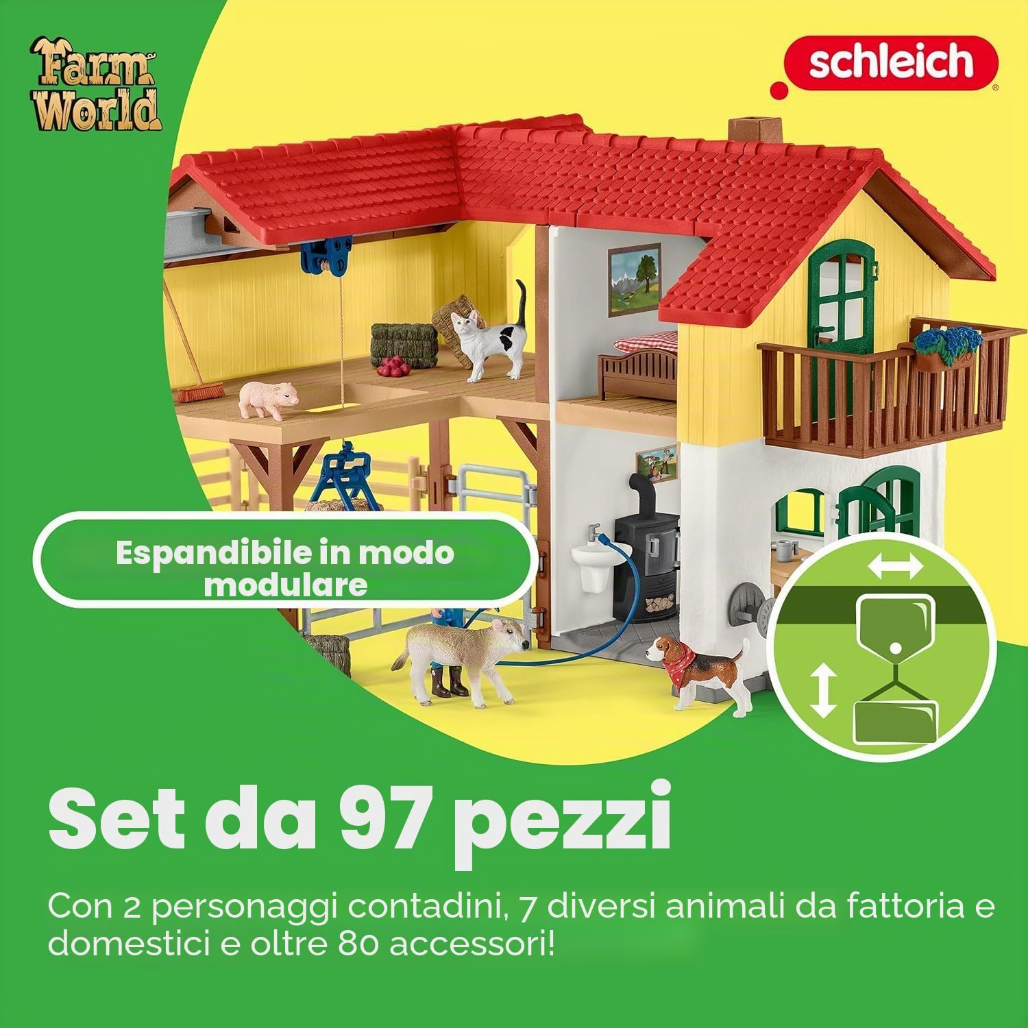 Schleich FARM WORLD | Casa colonica con stalla e animali 42407 | 97 pezzi | Set da gioco dai 3 anni | set con personaggi, numerose funzioni e tanti accessori | figura animali della fattoria schleich