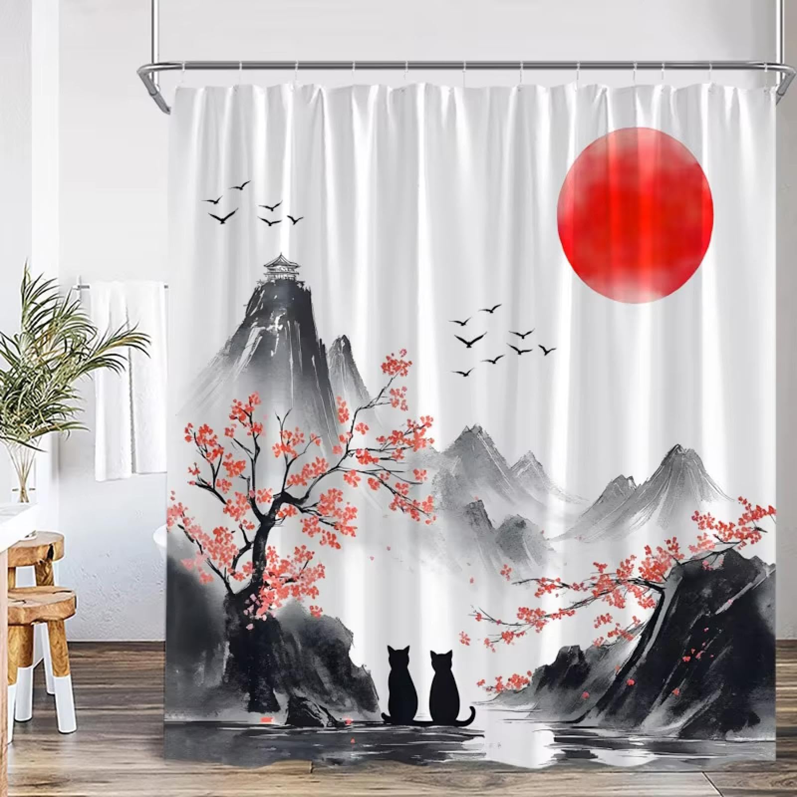 Rideau de douche style japonais 130x160cm contre les éclaboussures d'eau