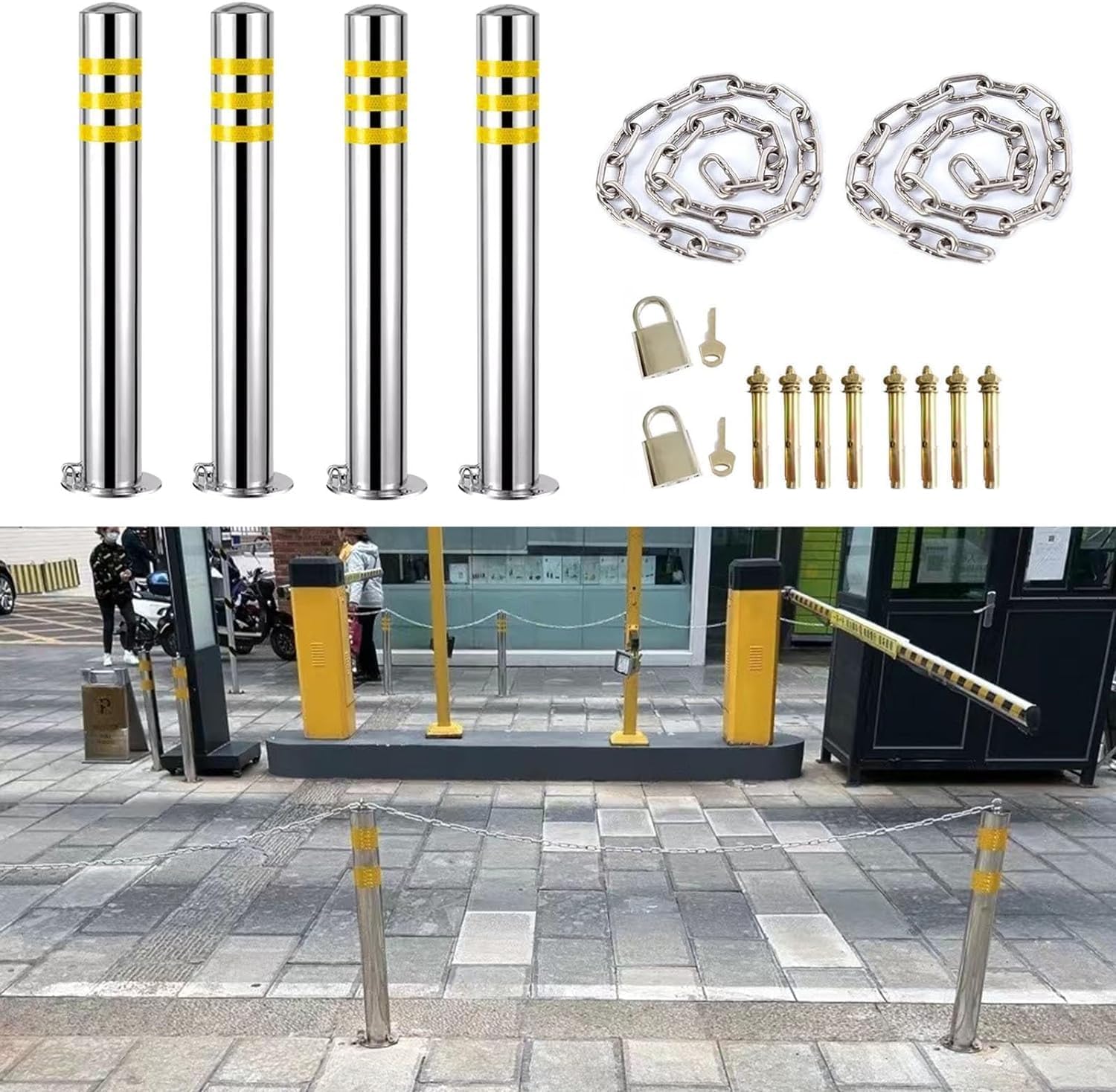 JYBNBBE Driveway Bollard Post, Traffic Delineator Post, Night Reflective Design, for Sidewalk Roads Schools,4 Pcs-23.6inch/60cm tall