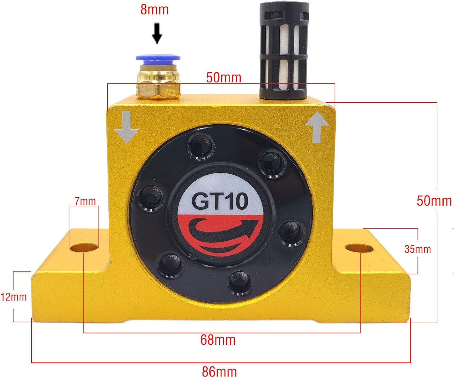 (3-Pieces) GT10 Pneumatic Air Turbine Vibrator GT Series Pneumatic Turbine Vibrator 1/8" Industrial Pneumatic System Components Turbine Vibrators High Speed with hopper Golden GT-10 Free Muffler