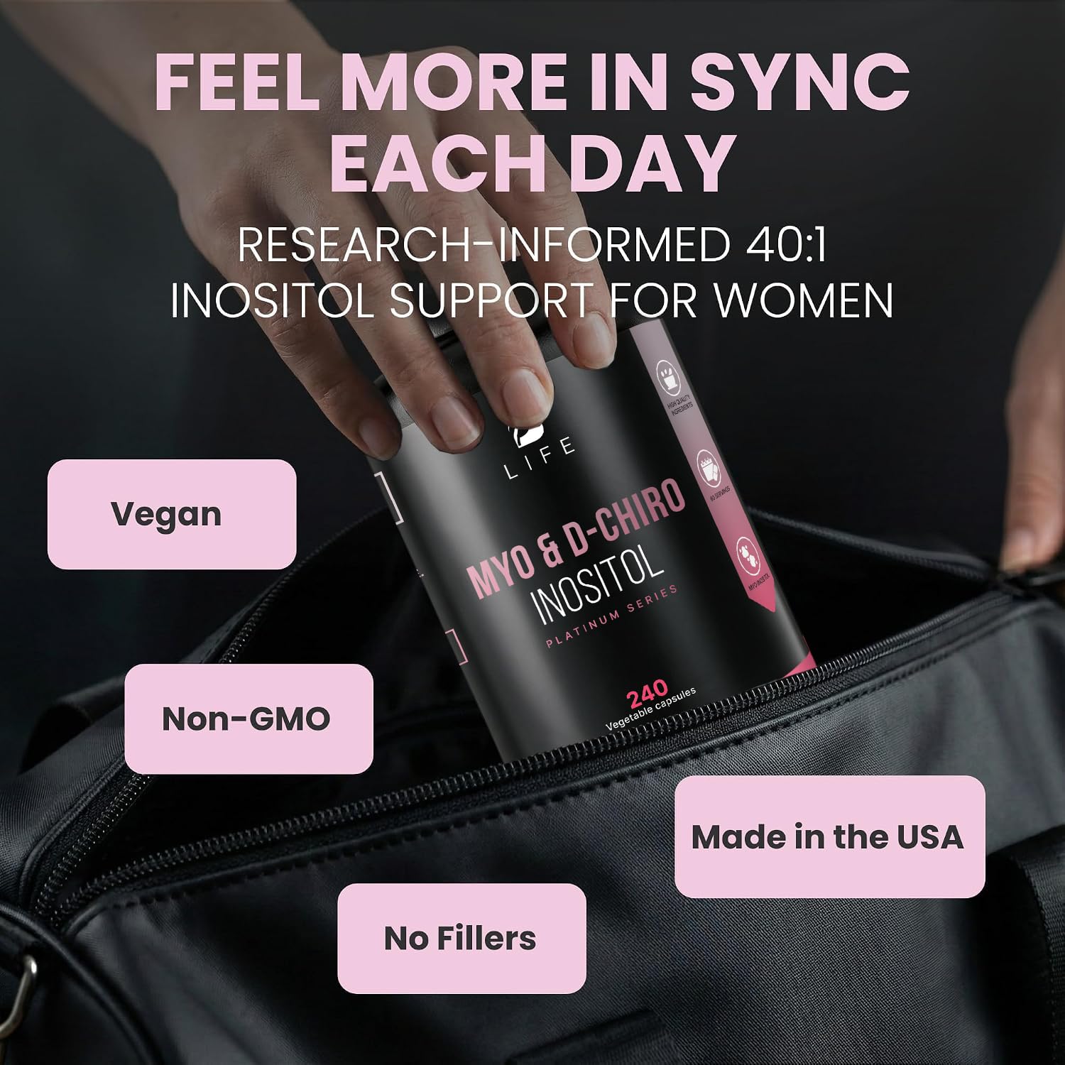 B Life Company Myo-Inositol & D-Chiro Inositol 40:1 | Hormone Balance for Women Support | Inositol Supplement for Women | Vitamin B8 | 240 Caps — Amazon image 2