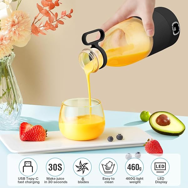 MIAOKE Mélangeur portable à 6 lames pour jus shakes et smoothies 350 ml Mini mélangeur avec écran LED rechargeable par USB, batterie rechargeable de 3000 mAh, pour la maison, le sport, l'extérieur - 4