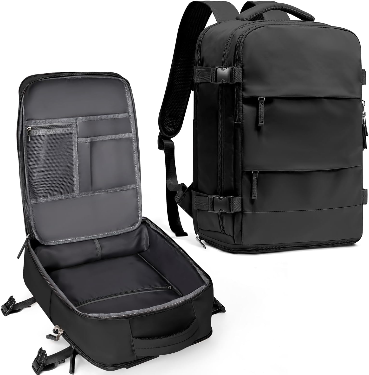 coowoz Travel Backpack For Women Men,Carry On Backpack,Hiking Backpack Waterproof Outdoor Sports Rucksack Casual Daypack Travel Essentials(Black) 25L