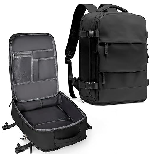 coowoz Travel Backpack For Women Men,Carry On Backpack,Hiking Backpack Waterproof Outdoor Sports Rucksack Casual Daypack Travel Essentials(Black) 25L