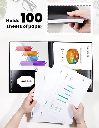 Miniatura 4 de SUNEE Carpetas de 2 bolsillos (paquete de 12 unidades, color negro) carpetas de plástico resistentes con bolsillos, se adaptan a papel tamaño carta