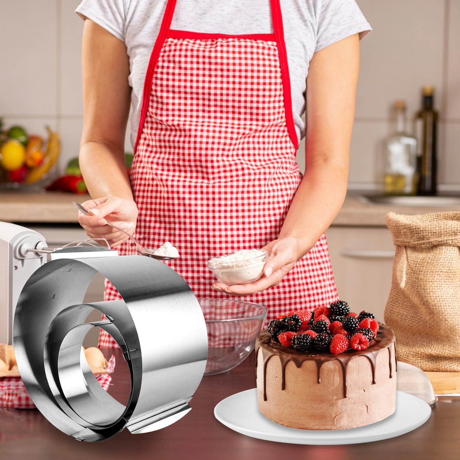 Teglia Ad Anello Regolabile Per Torte - Acciaio Inox, Altezza 8 Cm, Per Torte A Strati - Foto 14