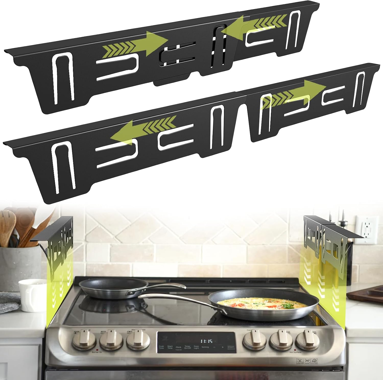 Stove Gap Covers Stainless Steel, Stove Gap Filler Range Trim Kit, Oven Gap Filler for Stove and Counter, Heat-Resistant Stove Gap Guards, Easy Retractable Length 13.8" to 27.6", Width 1", Black(2PCS)