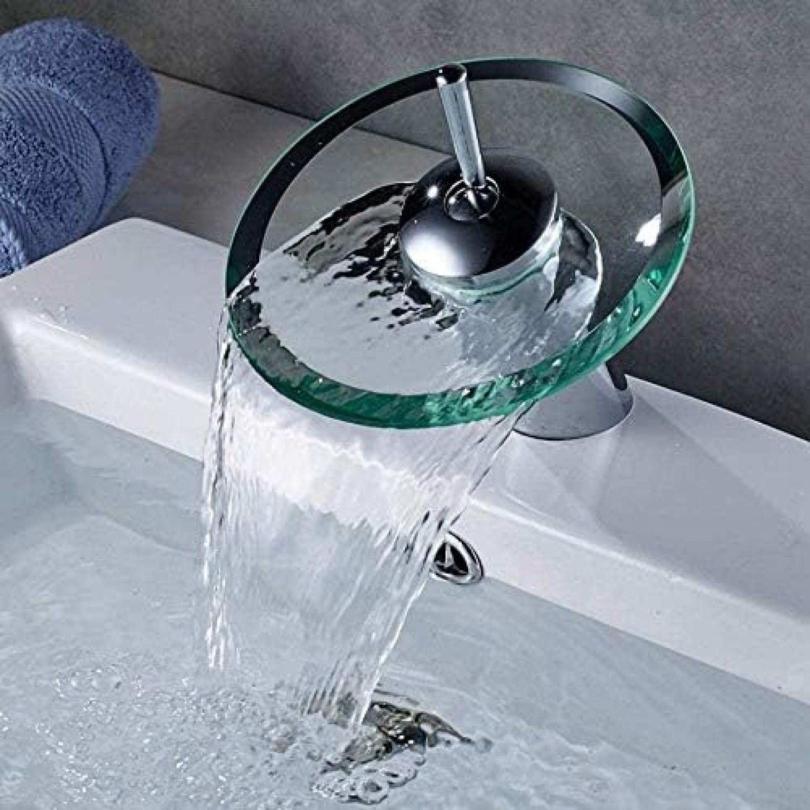 Wasserfall Waschbeckenarmatur – Einloch, Chrom, Inkl. Pop-Up Ablauf & Zubehör