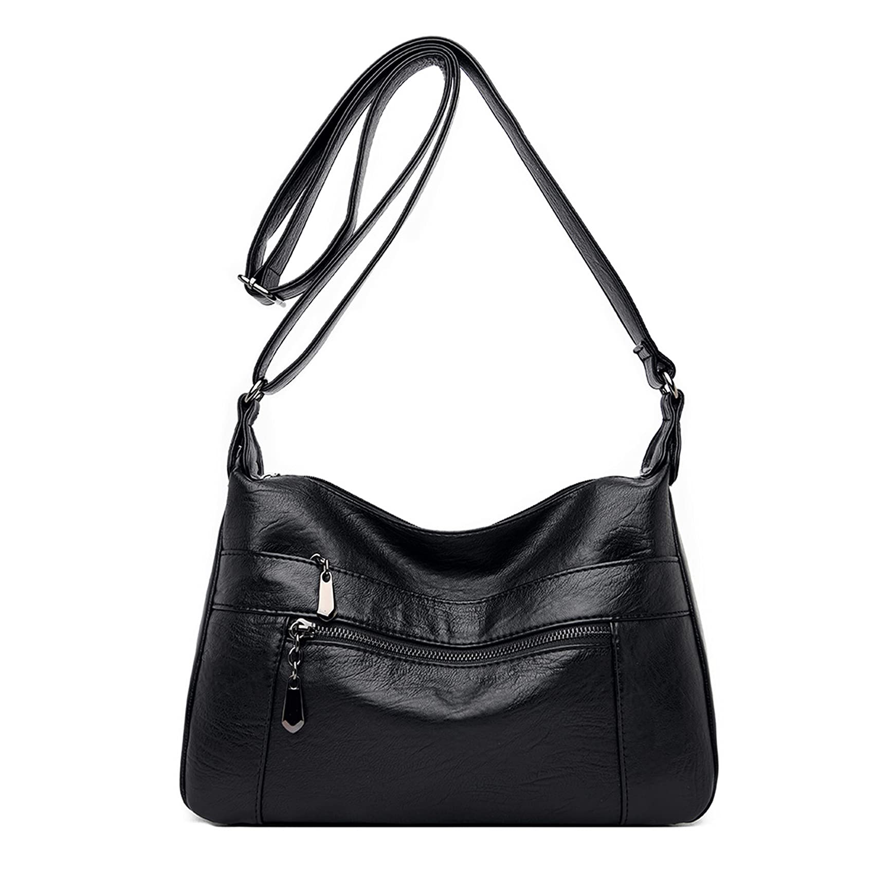 Sac à Bandoulière en Cuir pour Femmes Multi - Poches Sac à Main en Cuir Souple pour Femmes Léger, Bandoulière Réglable