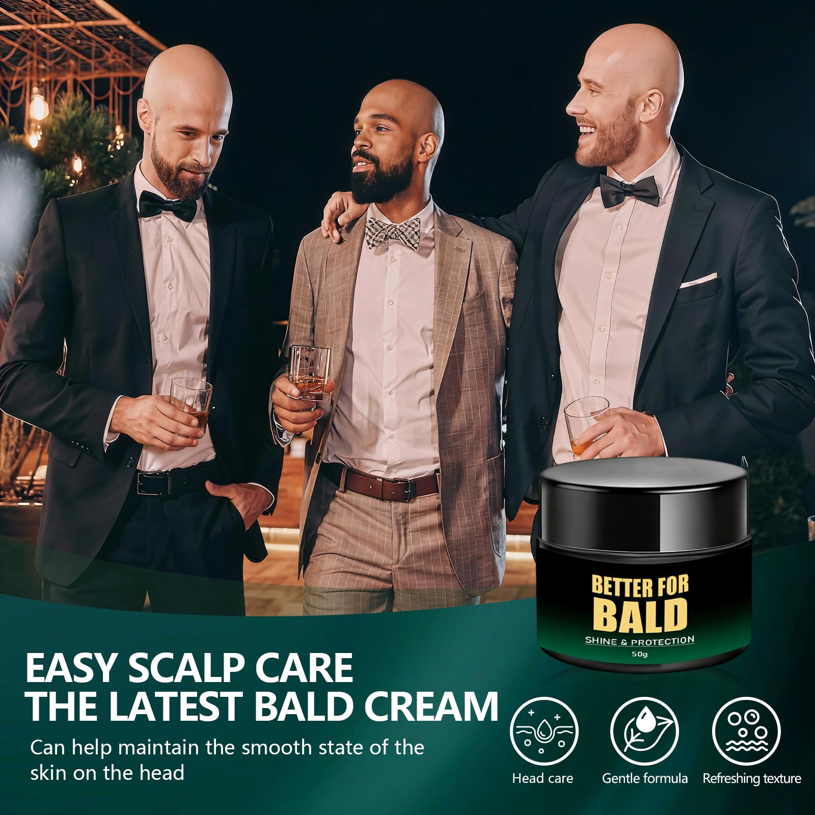 50ml Crema Teste Rasate, Crema Teste Calve Idratante e Lenitivo Nutriente, Cura del Cuoio Capelluto Dopo la Rasatura, Non Grassa, per Uomo Cuoio Capelluto Calvo