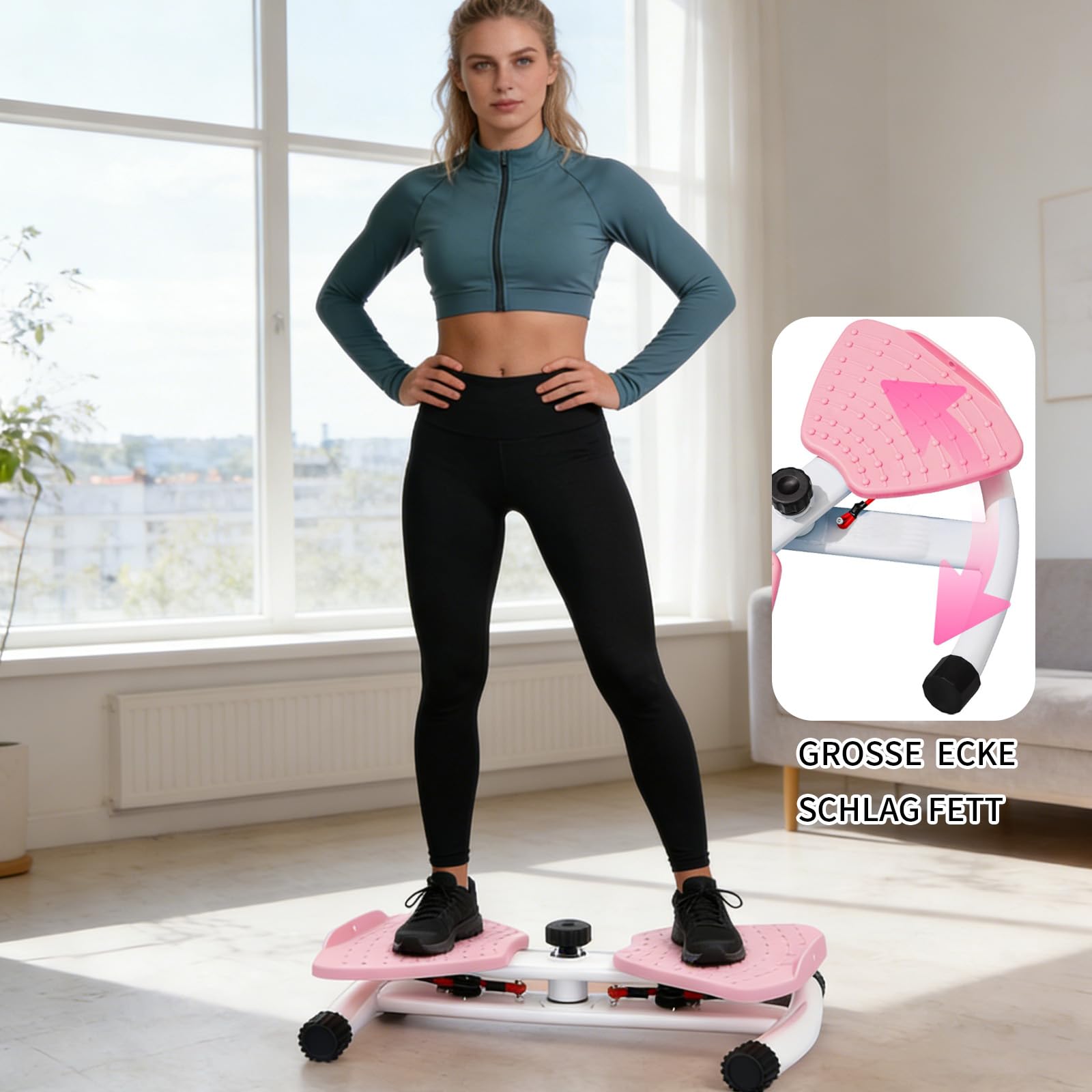 Pilates Board, Hüfttwister Bauchmuskeltrainer, Twist Waist Disc Borad mit 2 Widerstandsbändern für Core-Training, Schlanke Taille (Rosa)