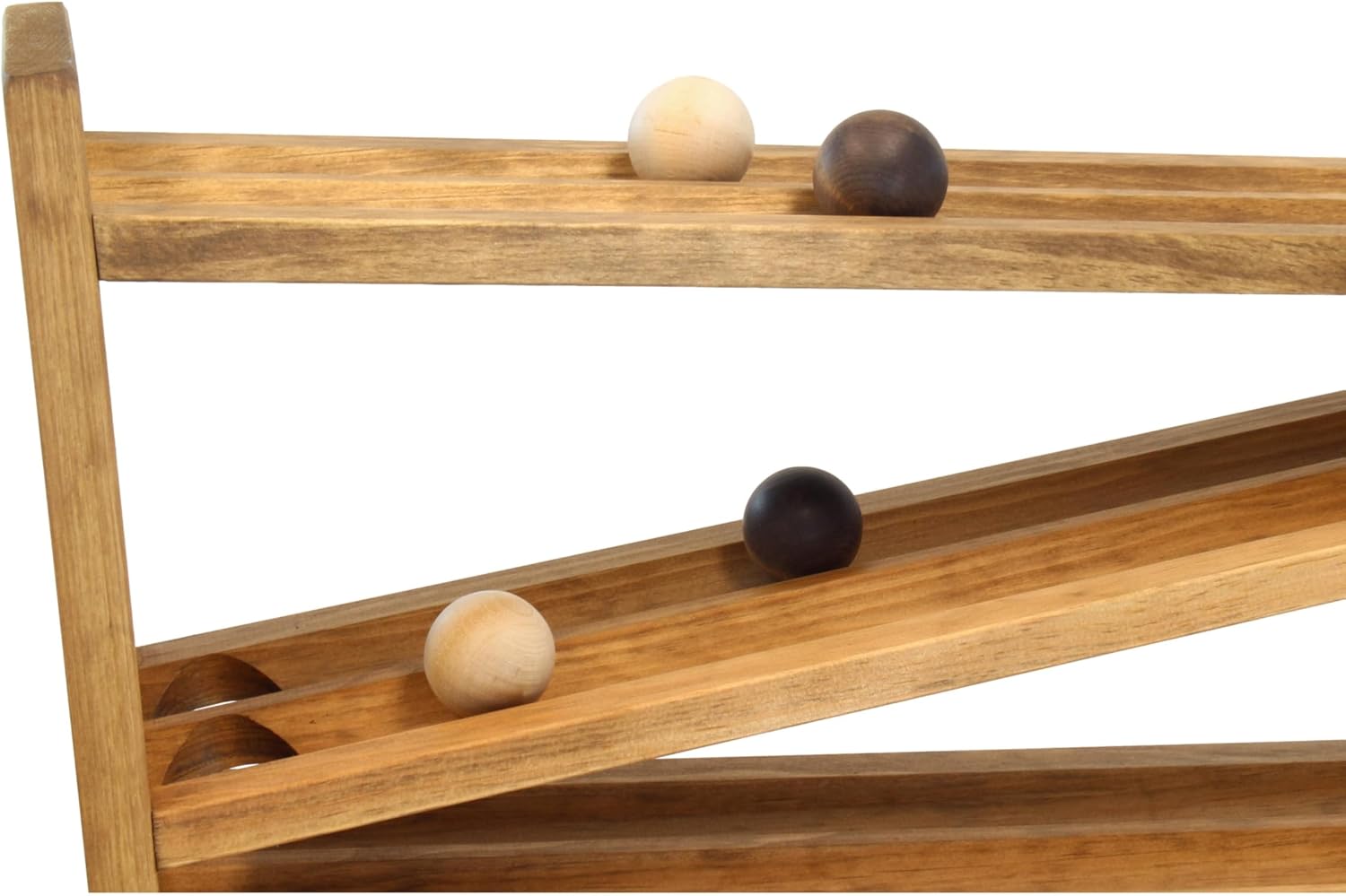 Wooden Ball Roller Racetrack Toy, with 8 Wooden Balls, Harvest Stained Finish