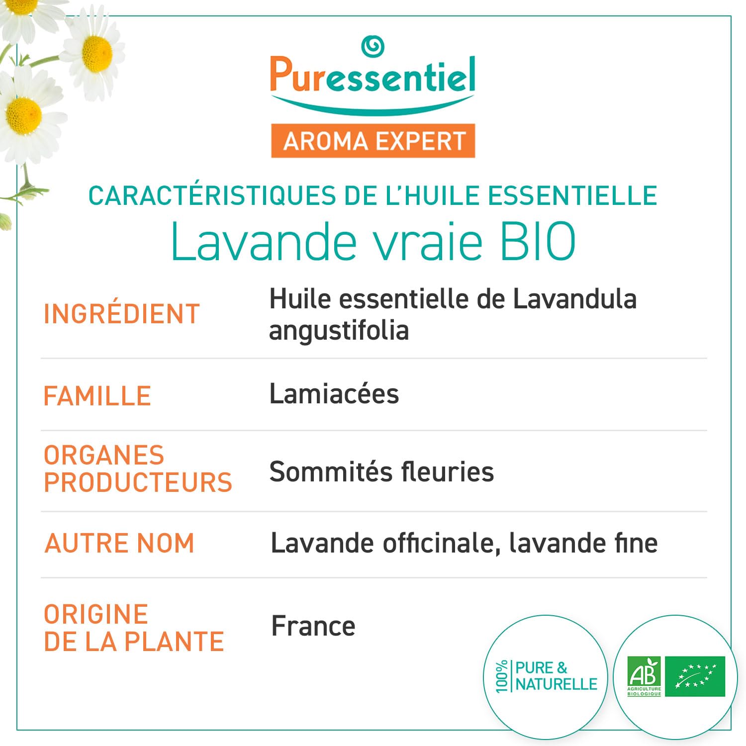 Puressentiel Olio Essenziale di Lavanda Vera – 100% Puro e Naturale – OEBBD – Olio Essenziale Botanicamente e Biochimicamente Definito – Agricoltura Biologica – Vegan e Cruelty Free – 10 ml