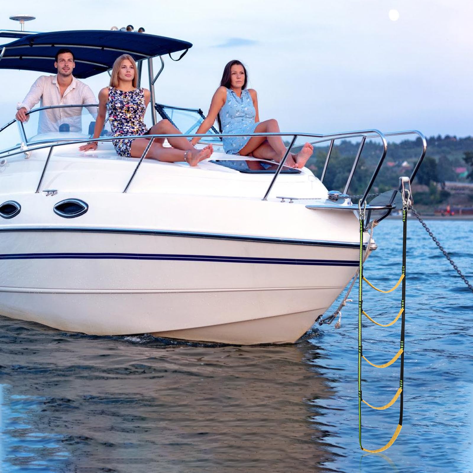 Échelle de corde à 5 marches pour bateaux, échelle de corde marine, échelle de corde marine, bateau gonflable, échelle de corde pliable pour bateau pneumatique, kayak, bateau à moteur, vert fluo