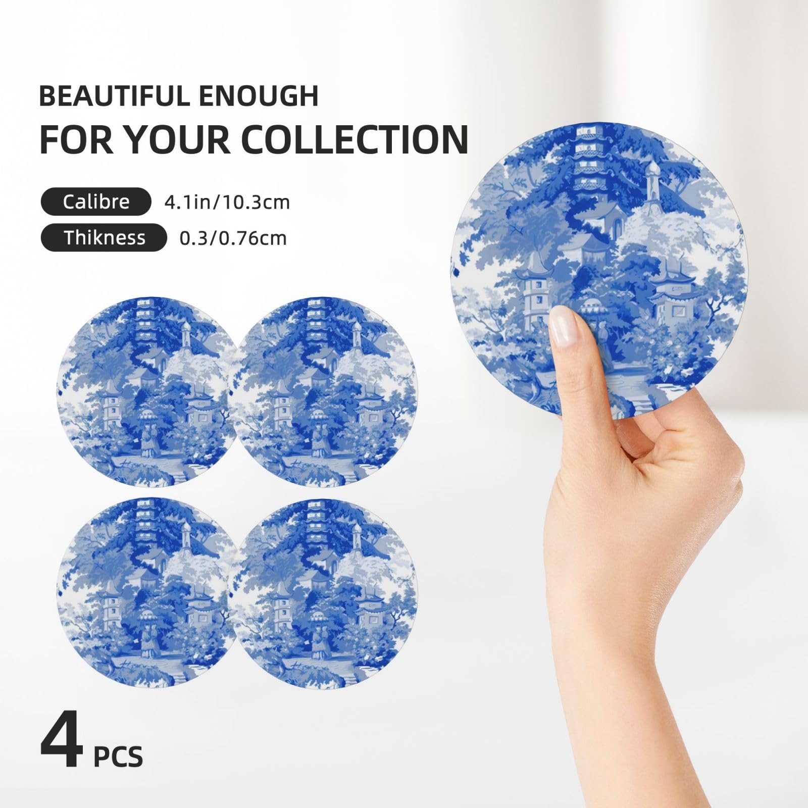 FYSUIMU 6-Pack Floral Coasters – Blue & White Ceramic With Cork Back, 4.1x4.1 Inch, Absorbent Table Protectors - View #3