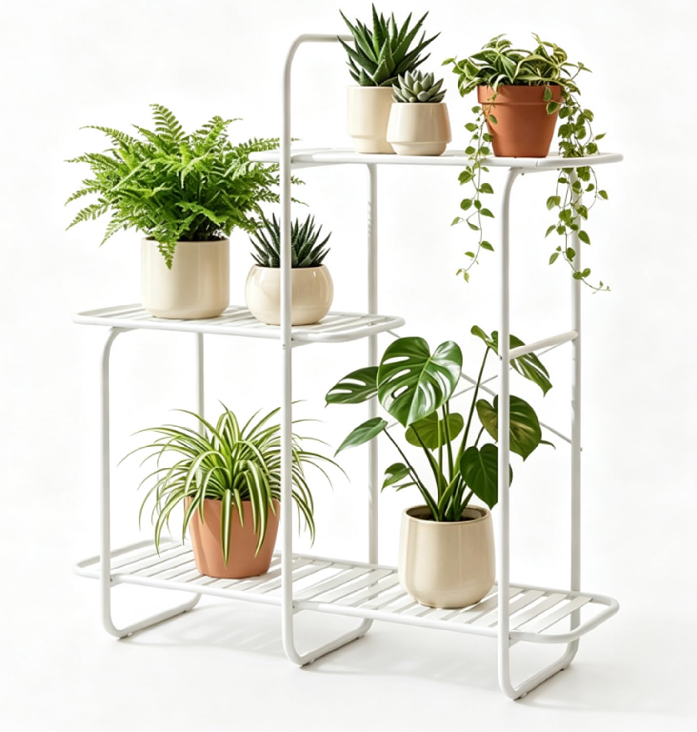 Support pour plantes en métal blanc, étagère à 3 niveaux grands pots fleurs