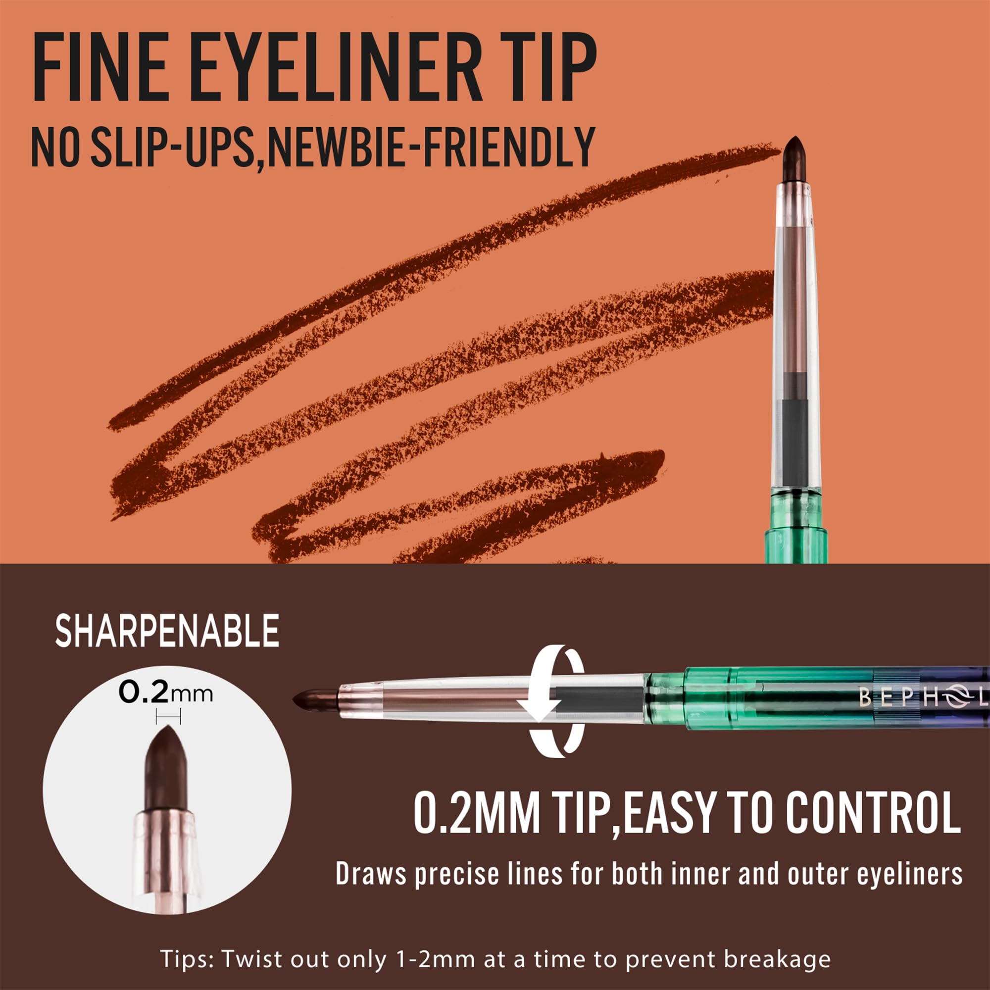 BEPHOLAN Brown Eyeliner Pencils,Waterproof Gel Eyeliner Pencil Gel Eye Liner Pen for Women Waterproof Smudge Proof Long-lasting (Brown) - Image 4