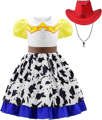 Disfraz de vaquera para niñas, vestido de vaquera, disfraz de Jessie, fiesta de Halloween, disfraz de princesa con sombrero de vaquero rojo