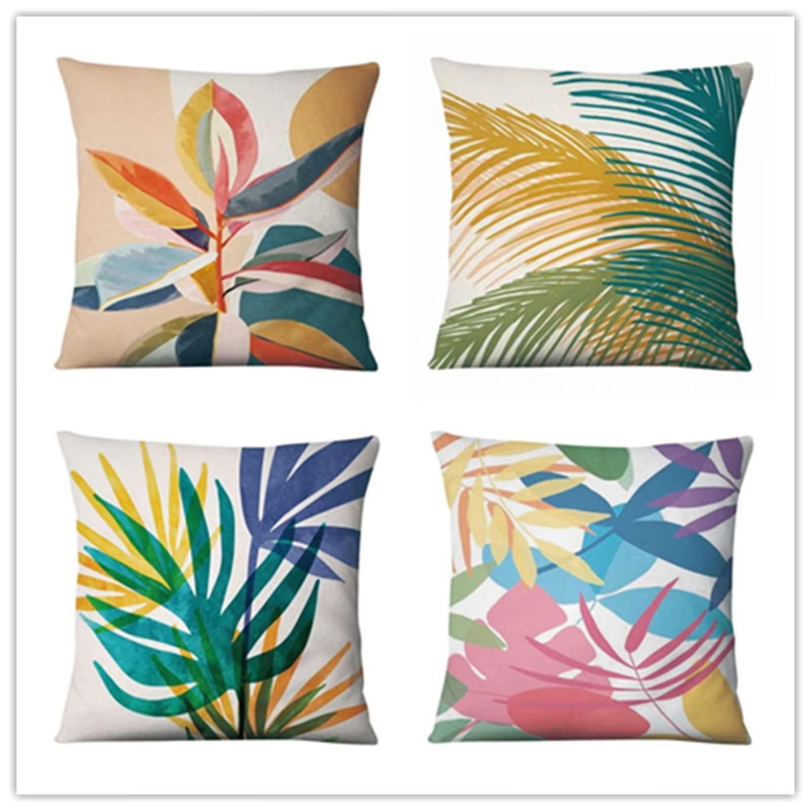Cojines 60x60cm Hojas Rosas Cojines Decorativos para Sofa Moderna Decorativa Cojín Juego de 4 para Decoración Hogar Linen Almohadas cuadradas Funda de Cojín D-1271