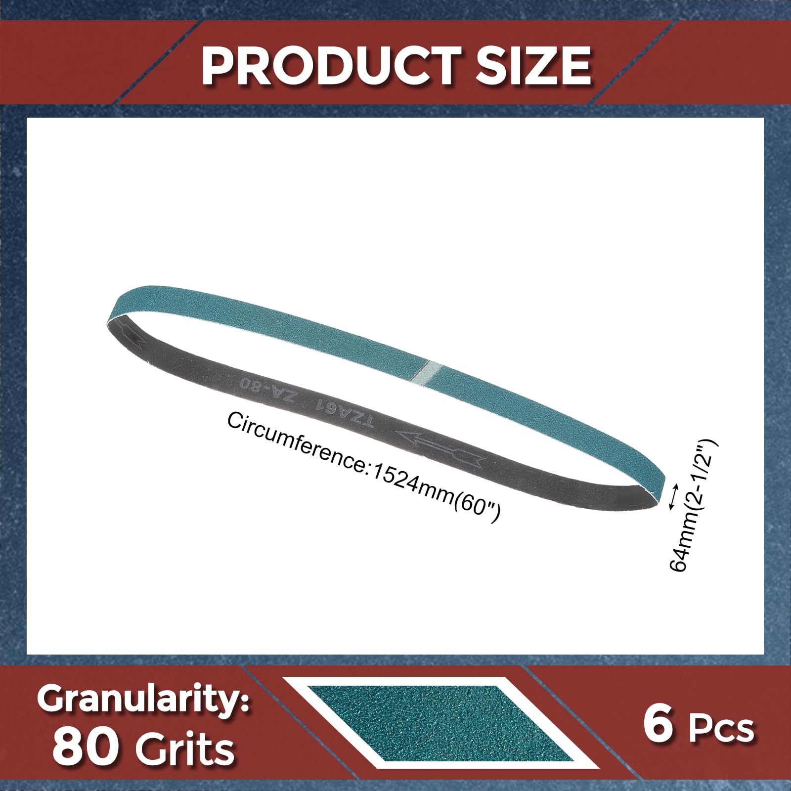 Kozelo 6 Pack Sanding Belts 64mm x 1524mm 80 Grit Zirconia Abrasive Belt Sander Paper for Belt Sander Metal Grinding Wood Working Weld Rust Removal - Image 2