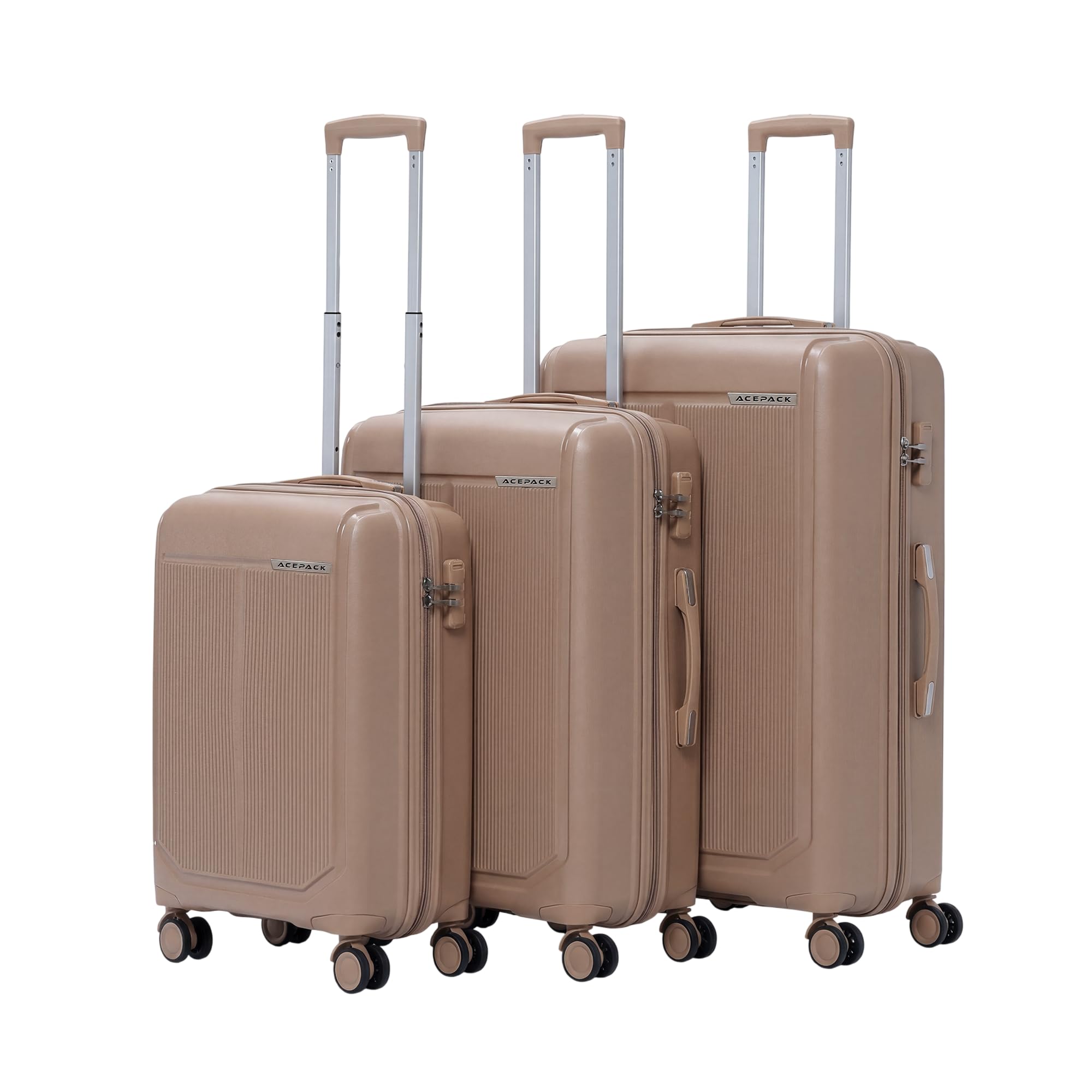 Megatron Family Set of 3 Pcs Lightweight Luggage – Recyclable Polypropylene, Smooth Glide 8 Wheels, Built-in Number Lock, 3-Year Warranty (S+M+L, Teal) (Beige)-image-7