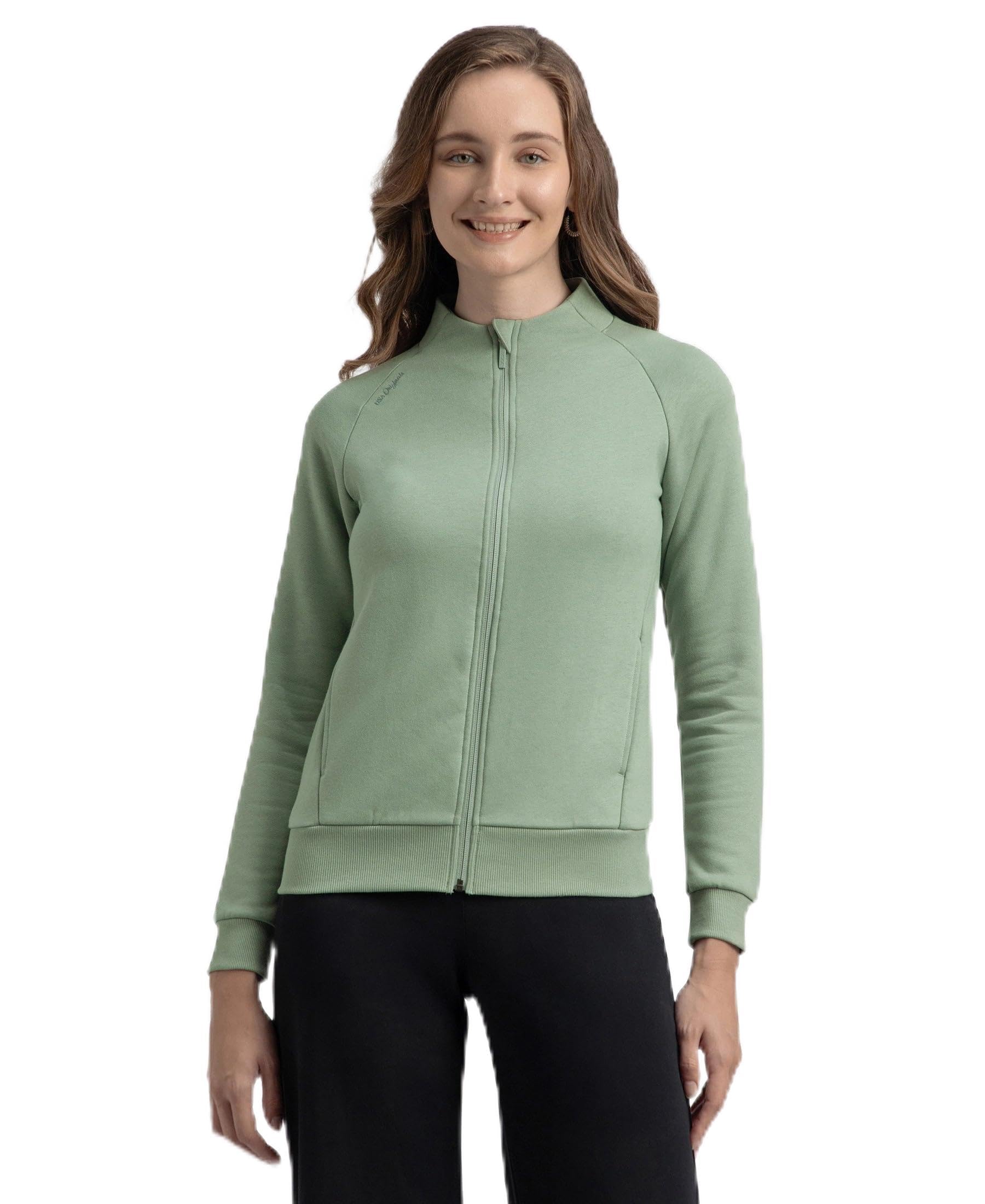 jockey U108 Women's Super Combed Cotton Rich Fleece Fabric Full Zip High Neck Jacket with Front Pockets_Iceberg Green_XL-picture-16