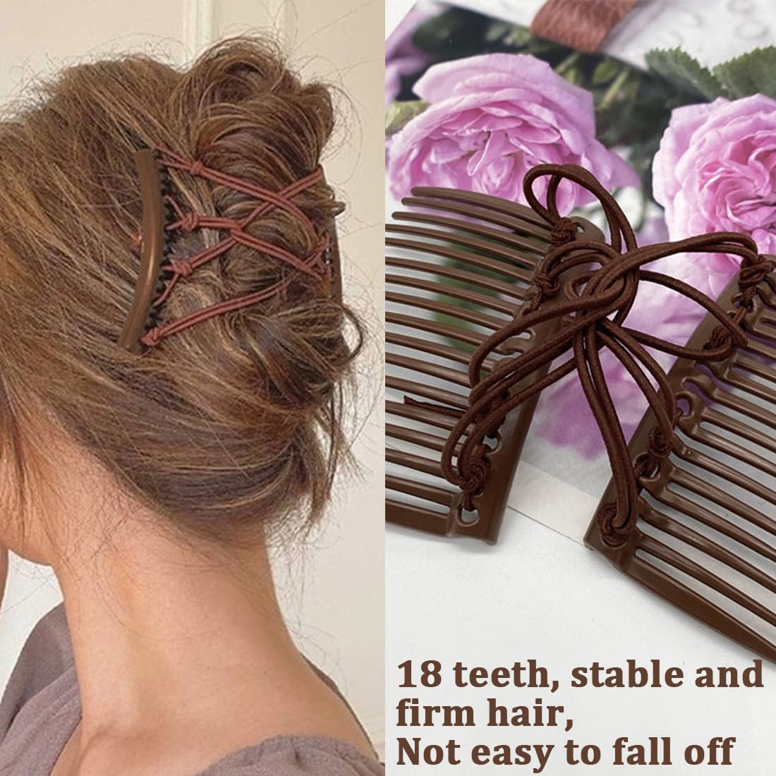 4 pinzas elásticas para el cabello con peine doble, peines mágicos elásticos para cabello grueso, ajustables