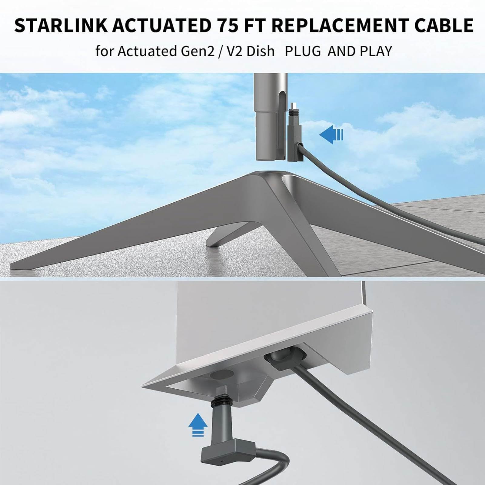 Cavo di Ricambio 32.8FT per V2 Rettangolare Impermeabile Internet Kit Cavo Estensione Cavo Satellitare Si Adatta Gen 2 Accessori Connessione 10M