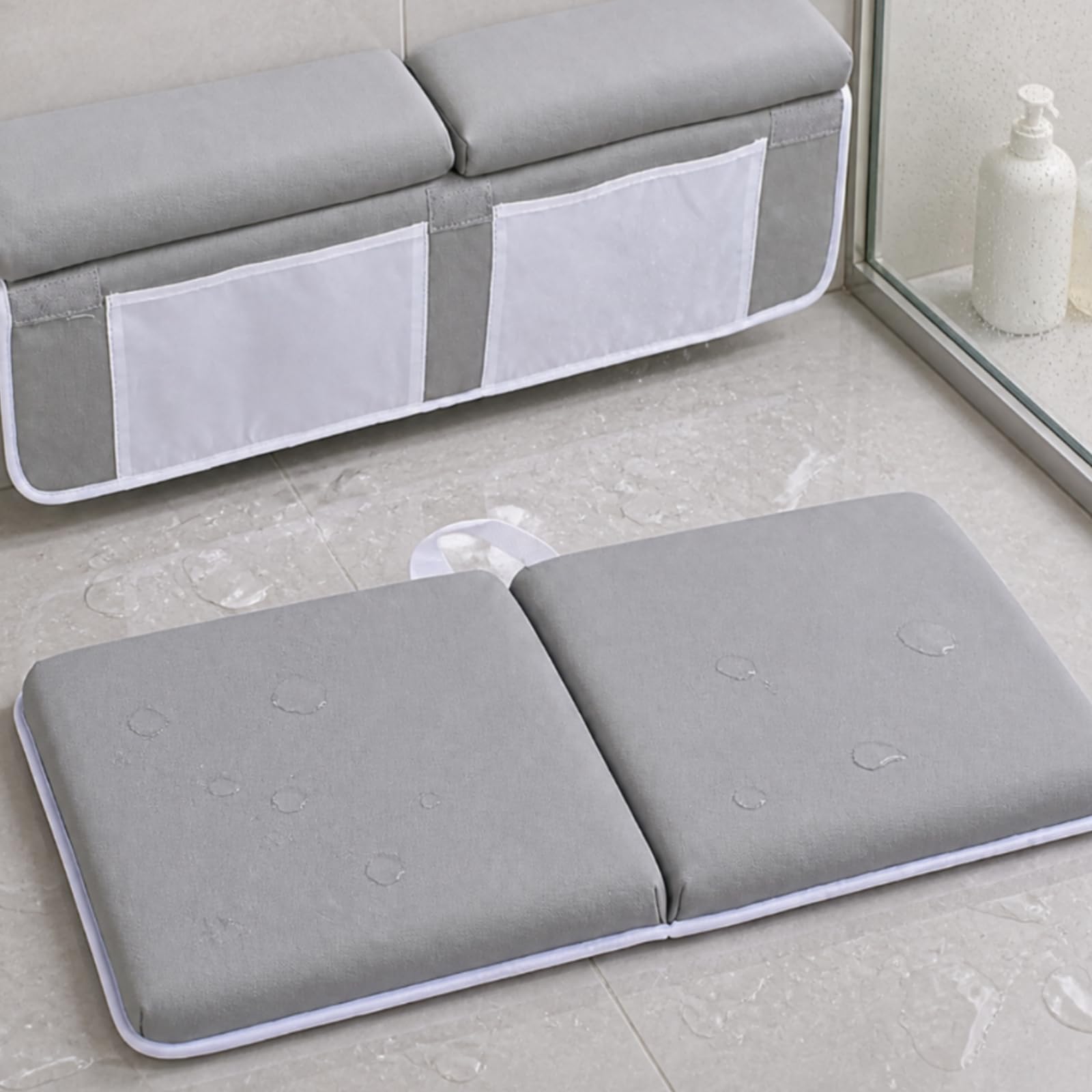 Inginocchiatoio da Bagno Antiscivolo, Grigio Chiaro – Modello Con Tasca Standard E 4 Ventose