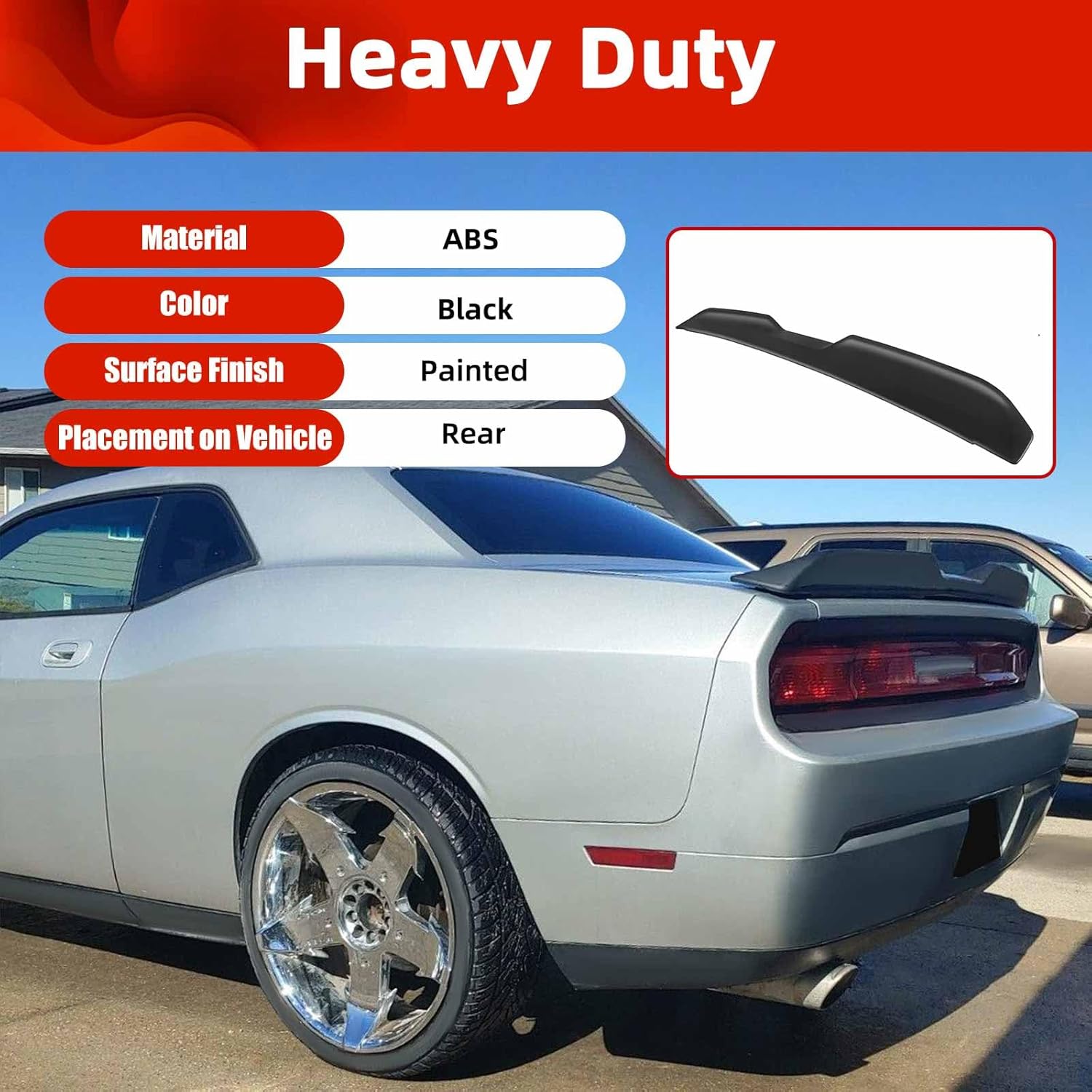 ECOTRIC Rear Trunk Spoiler Wing Compatible with 2008-2017 Dodge Challenger Coupe SRT SXT GT Demon Style